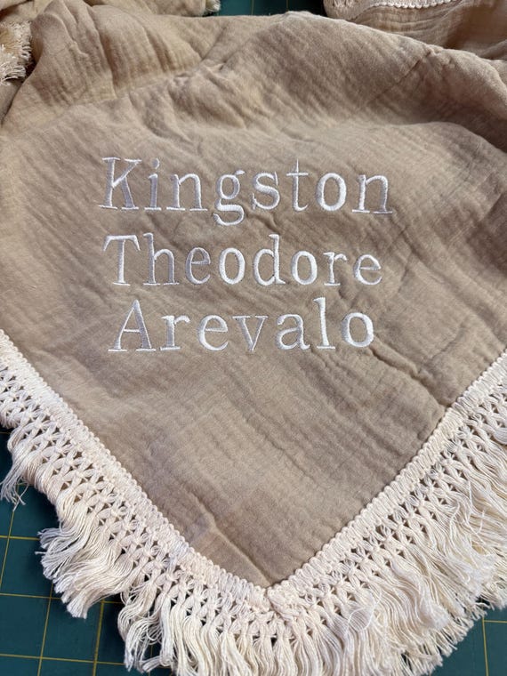 Gauze fringe thin summer baby blanket swaddle with FREE embroidery.