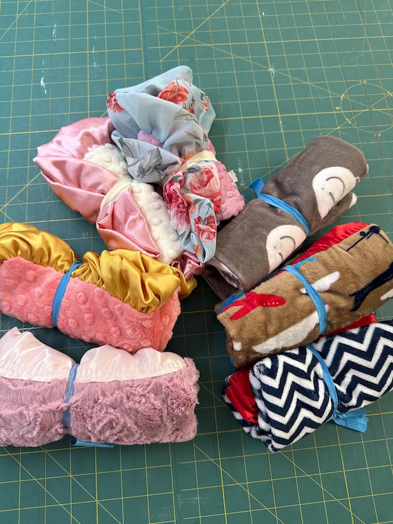 FREE embroidery minky baby loveys with satin binding-various colors.