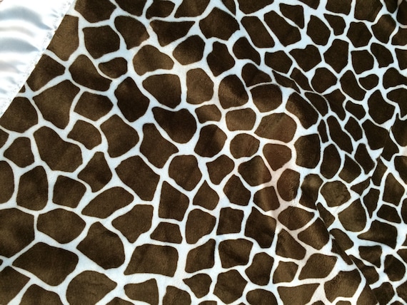 30 x 35 Giraffe with baby blue background minky baby blanket and FREE embroidery