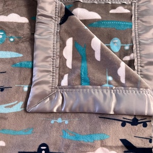 Grey and teal 30 x 35 double minky baby blanket with FREE embroidery