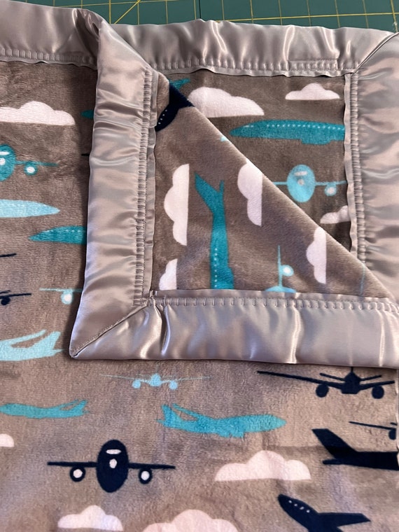 Grey and teal 30 x 35 double minky baby blanket with FREE embroidery