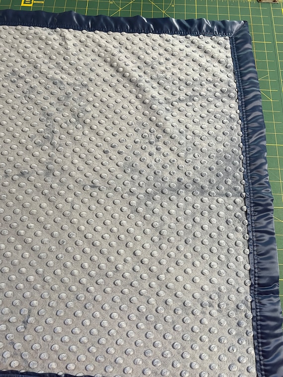 Denim blue double minky dot blanket with satin binding 30 x 35 with FREE embroidery