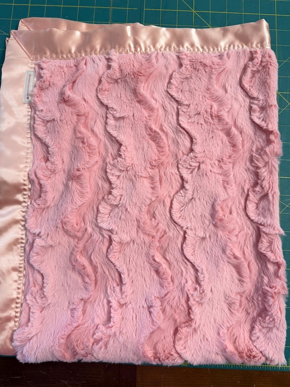 30 x 35 Shell Minky glacier design baby blanket with matching satin backing and binding w/ FREE embroidery