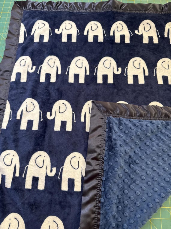 30 x 35 navy elephant double minky baby blanket with FREE embroidery