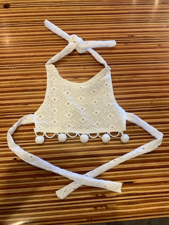 White eyelet infant halter top