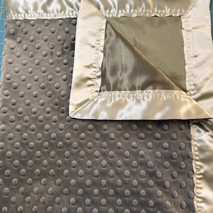 30 x 34 olive sage green minky blanket with olive sage satin backing and binding and FREE embroidery