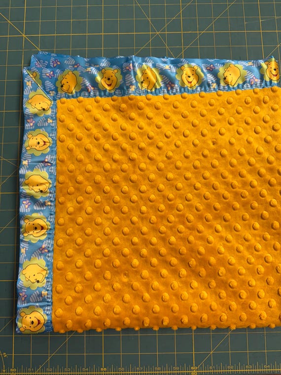 30 x 35 minky dot gold double baby blanket with cute bear binding and FREE embroidery