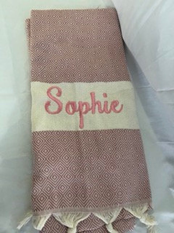 Pink Turkish towel with embroidery