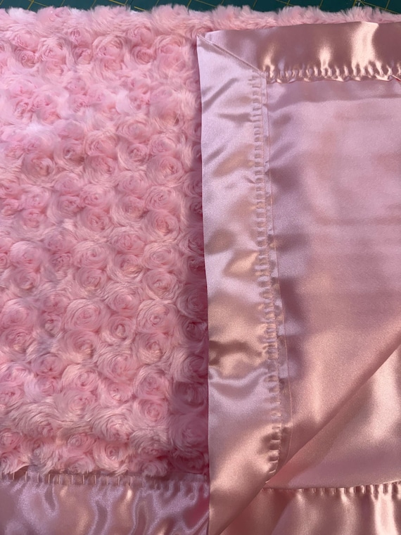 Free embroidery pink tiny roses minky and satin baby blanket 30 x 35