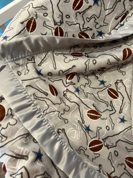 Grey Football double minky baby blanket 30 x 35 and FREE embroidery