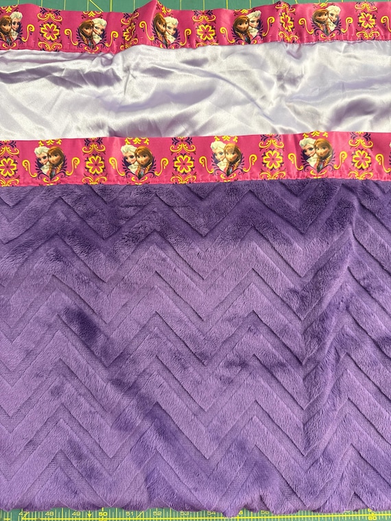 30 x 35 purple chevron  minky baby blanket with lavender satin backing and choice of  binding including FREE embroidery!