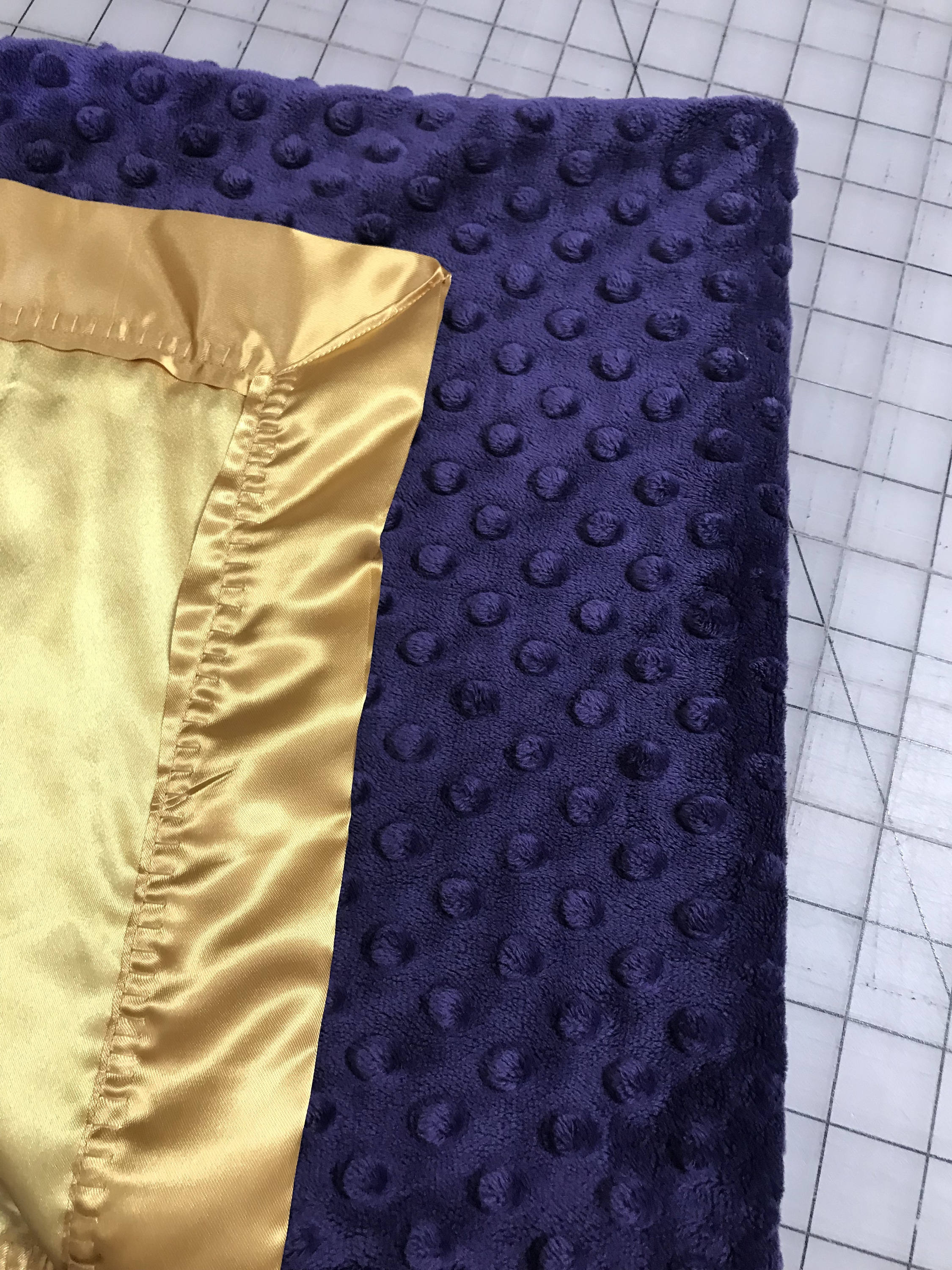 29 x 34 Purple and gold minky dot blanket