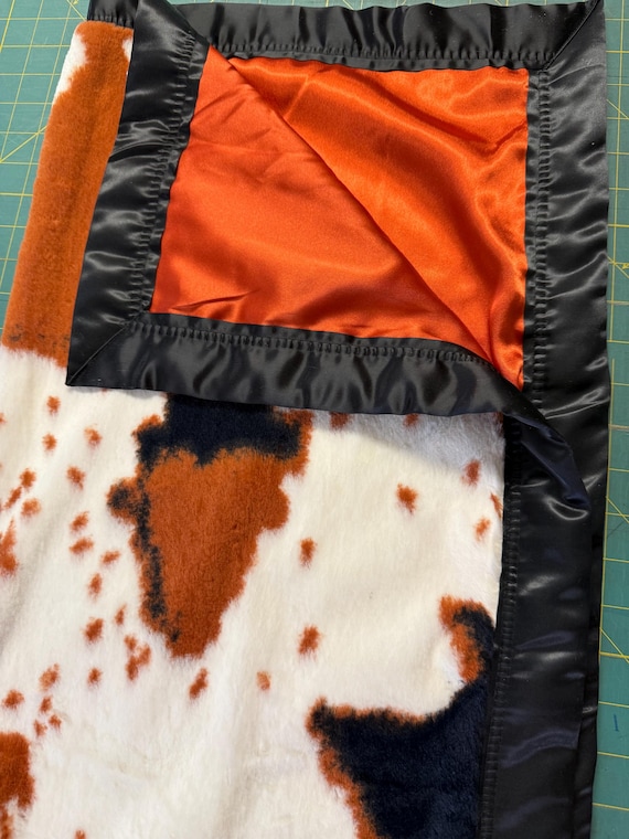 FREE embroidery  Paint Pony minky fuzzy  blanket with rust satin backing and black binding