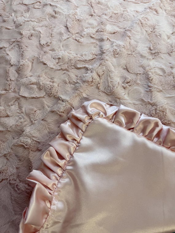 Blush minky design 30 x 35 baby blanket with ruffles and FREE embroidery