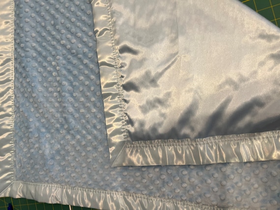 Baby blue minky dot and satin blanket with FREE embroidery
