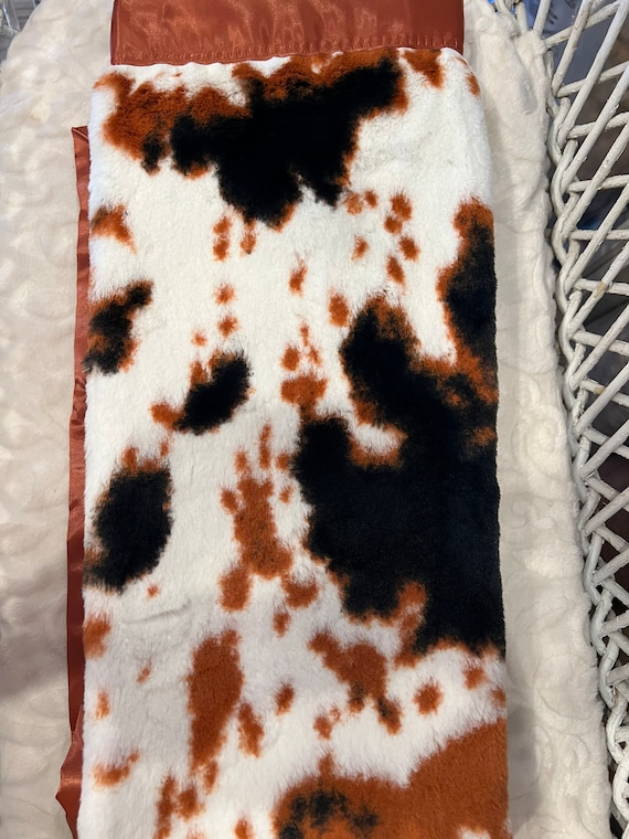 30 x 35 Paint Pony minky fuzzy baby blanket with rust satin backing and black binding with FREE embroidery