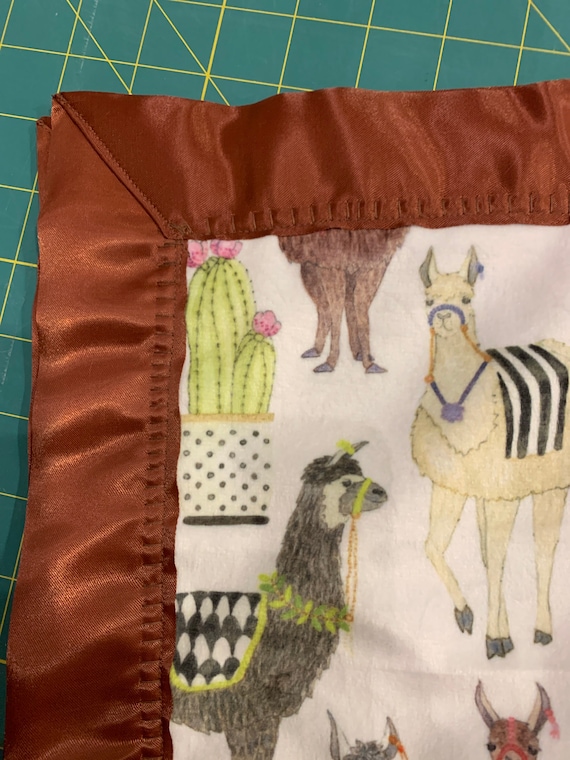 Llamas double minky and rust binding  30 x 35 baby blanket with FREE embroidery