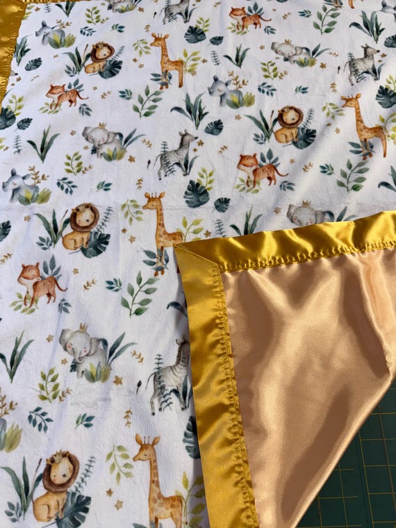 FREE embroidery baby jungle animals flat minky with gold binding