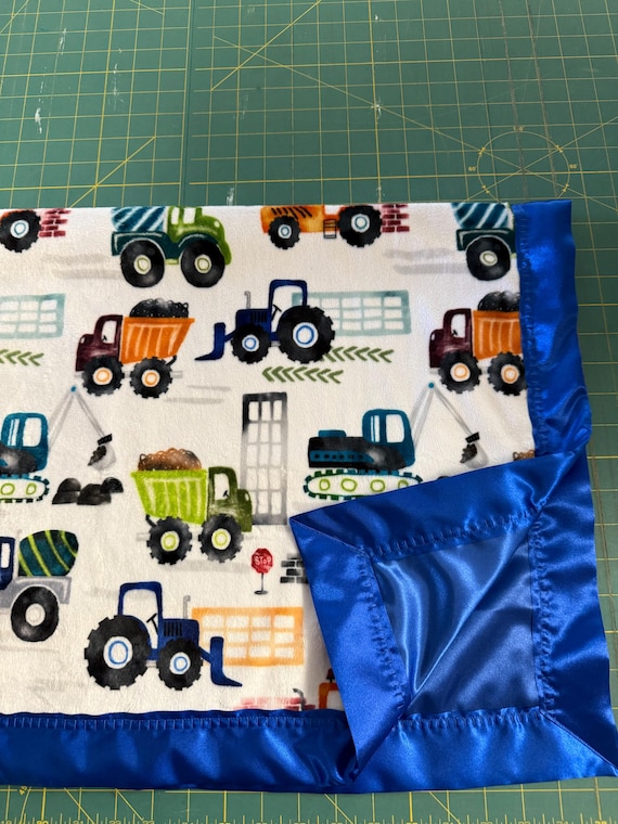 FREE embroidery trucks and tractors minky and satin baby blanket