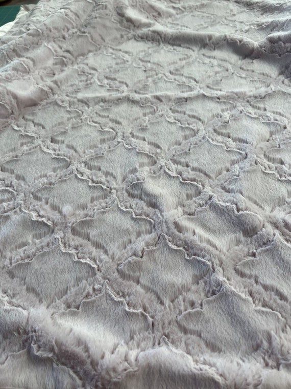 29 x 35 minky lattice style rosewater blush pink baby blanket with rosewater satin backing and binding with FREE embroidery.