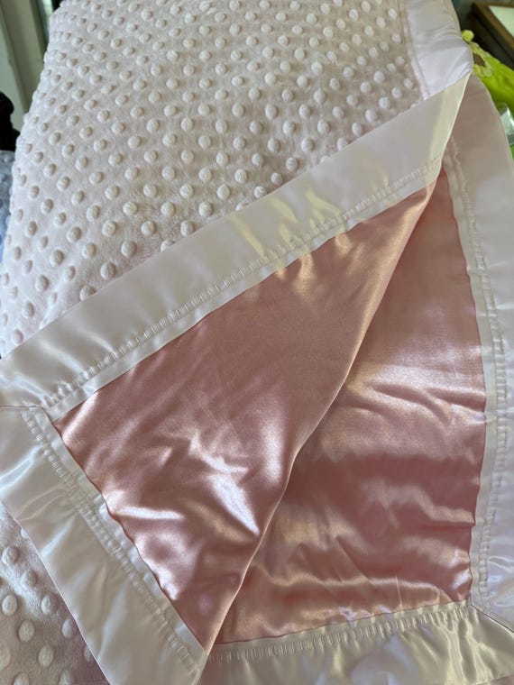 FREE embroidery baby pink minky dot satin backed blanket with satin binding 60 x 60