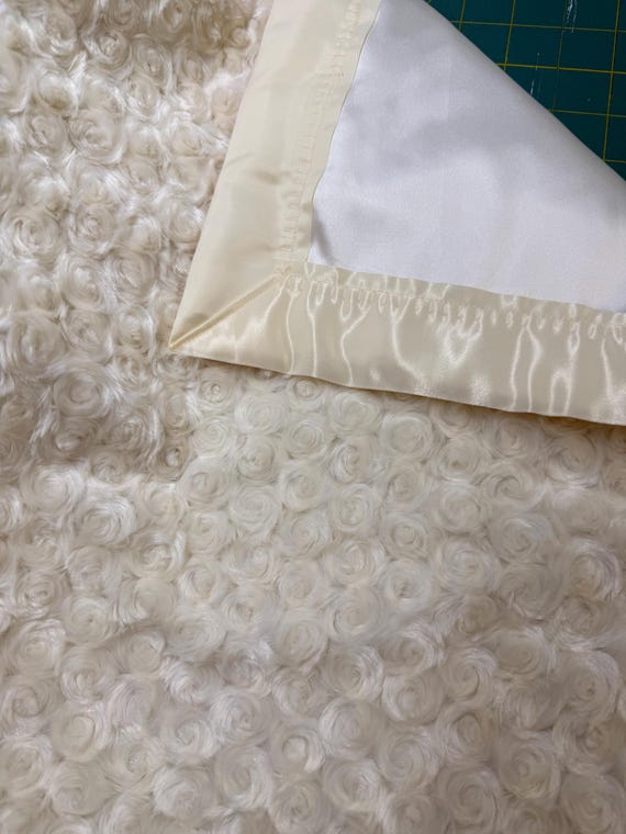 Free embroidery ivory tiny roses minky and satin baby blanket 30 x 35