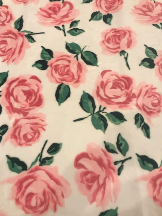 Rose Floral minky and pink satin 30 x 35 baby blanket