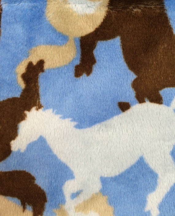 30 x 36 Brown and Blue horsie minky and satin baby blanket blanket with FREE embroidery