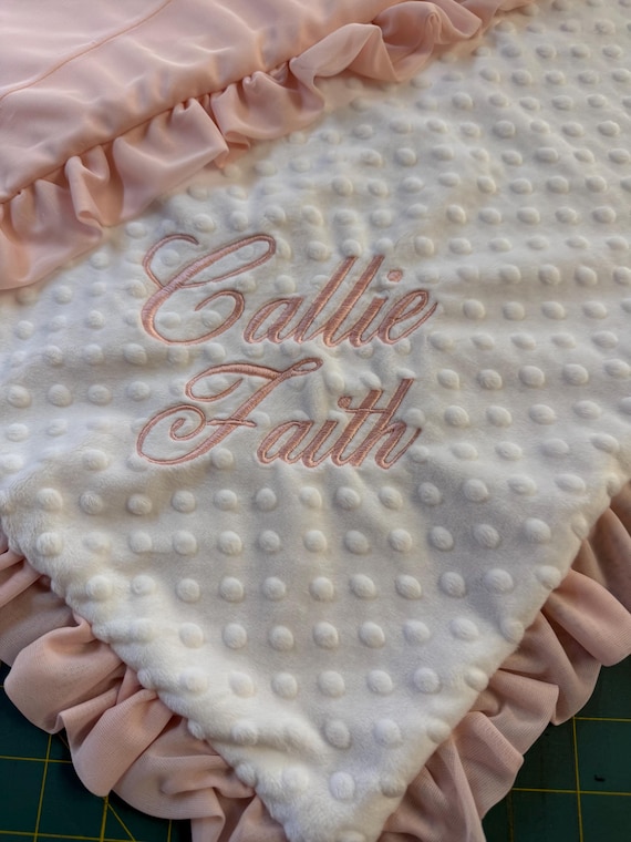 Custom Upcycled Bridesmaid Wedding Dress Baby Blanket – Minky, Ruffles, Personalized (30x35 inches) NO INFLUENCERS PLEASE