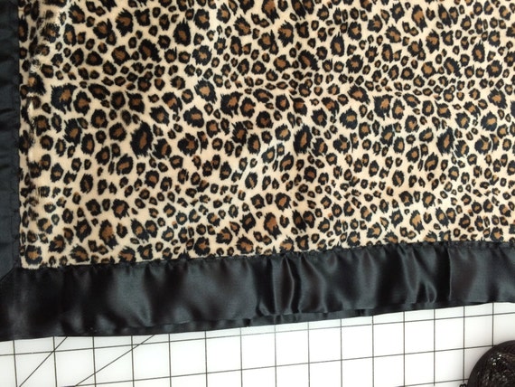 Minky cheetah 30 x 35 baby car seat blanket with gold satin backing and black binding and FREE embroidery