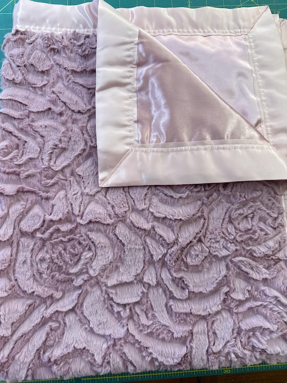 Dusty rose design minky and satin  30 x 35 baby blanket with FREE embroidery