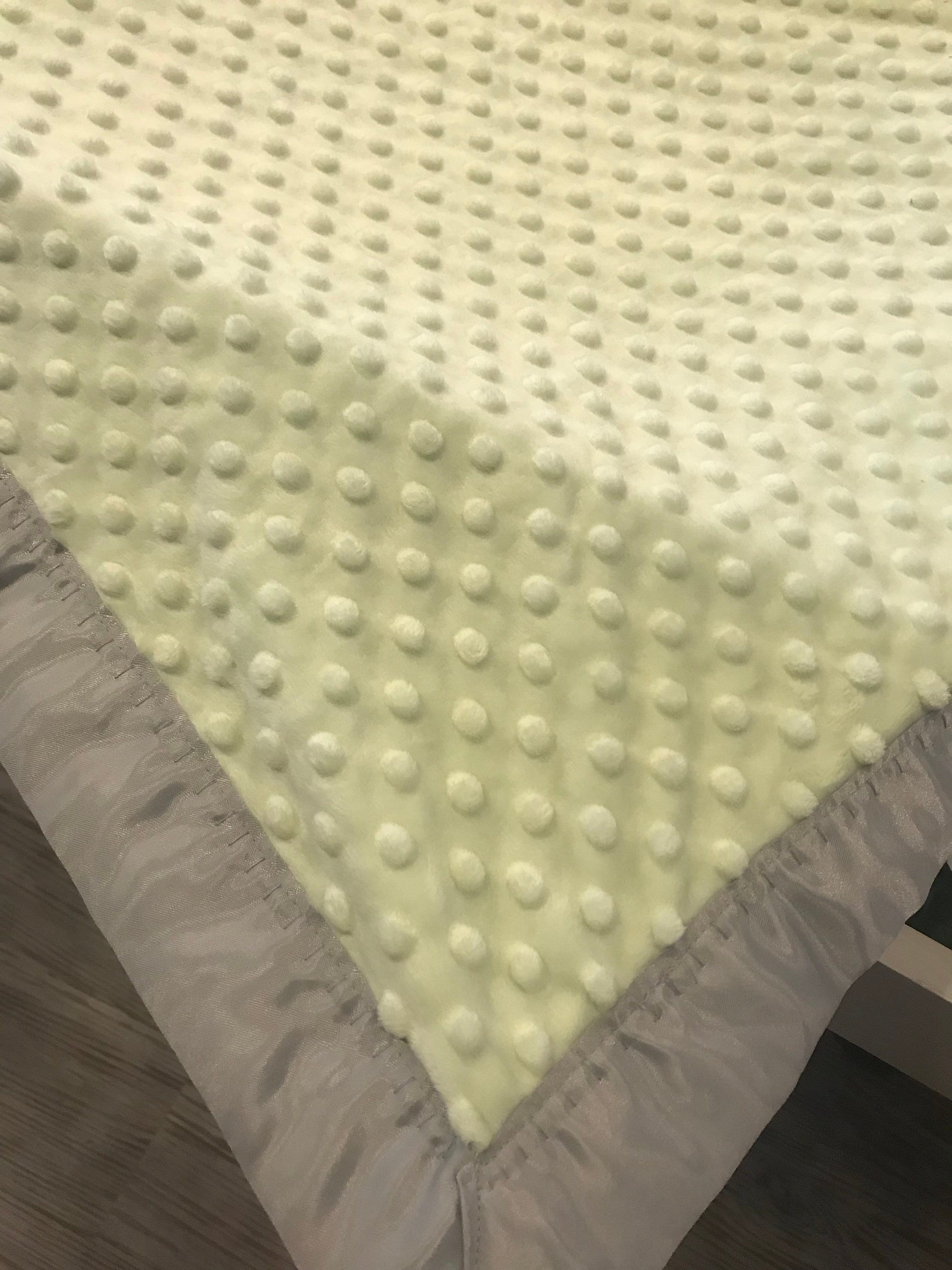 Celery green and gray minky and satin 30 x 35 baby blanket