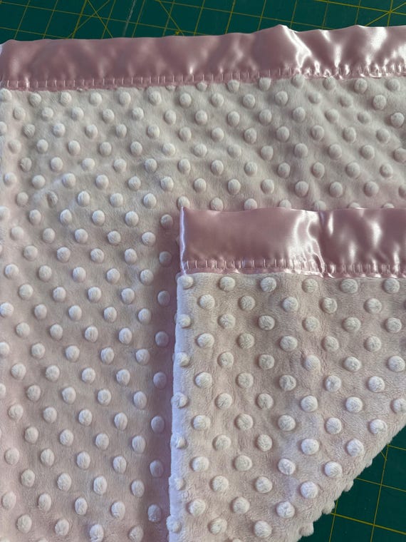 30 x 35 Baby pink double sided minky baby blanket with pink satin binding and FREE embroidery