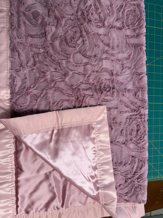 FREE embroidery minky and satin Dusty Rose baby blanket with rose design
