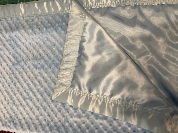 FREE embroidery Baby blue minky dot and satin blanket