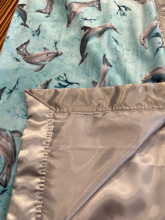 30 x 35 dolphins flat minky baby blanket with  FREE embroidery