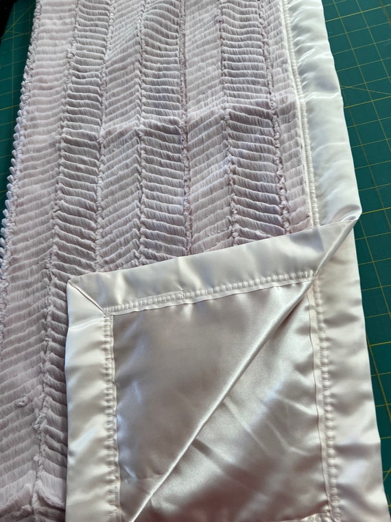 Blush Rosewater ziggy minky and satin blanket 30 x 35 trimmed and backed in satin with FREE embroidery