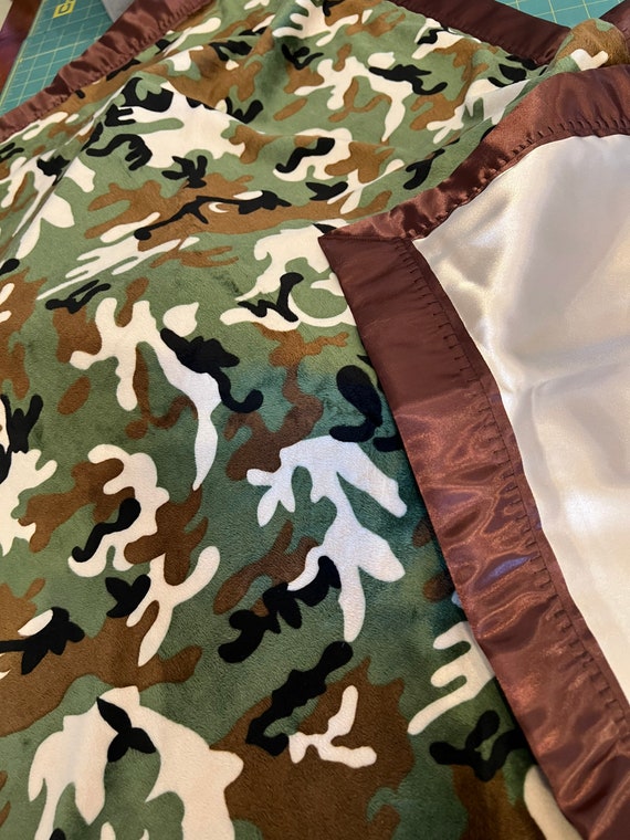 Green camo minky car seat baby blanket 30 x 35 with  FREE embroidery