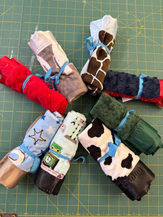 Minky baby loveys with satin binding-various colors.  FREE embroidery!