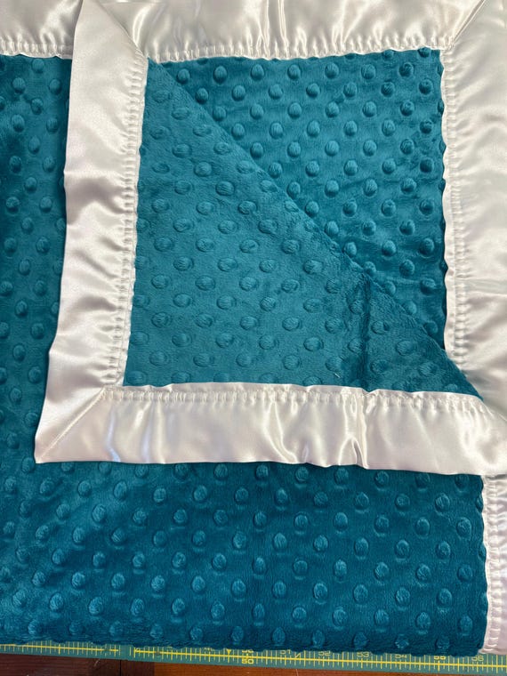 30 x 35 minky dot dark teal and white baby blanket with FREE embroidery