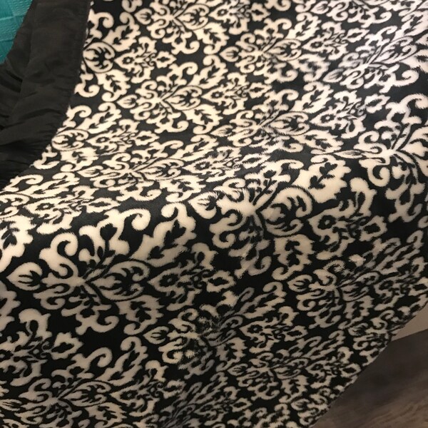 Black and white damask minky and satin blanket 30 x 35