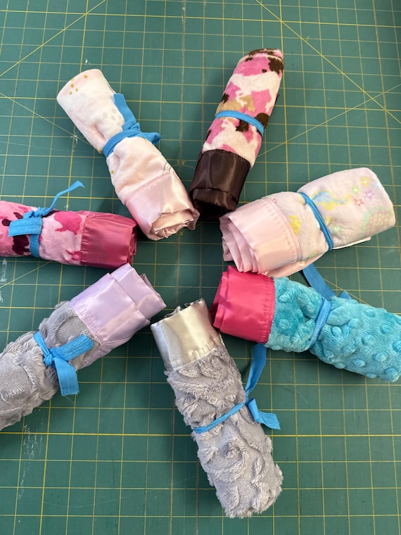 Minky baby girl loveys with satin binding-various colors. FREE embroidery!