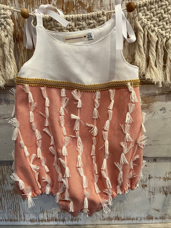 Briana Romper in peach, white and gold