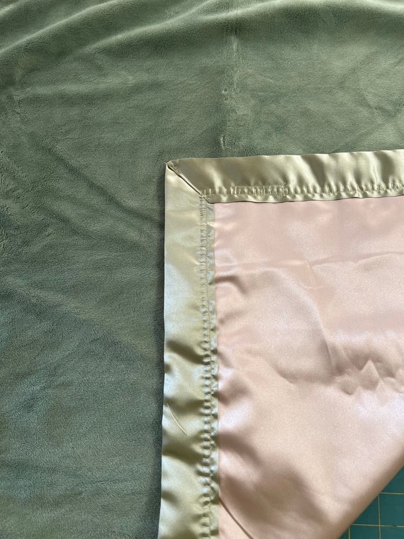 30 x 35 Sage green flat minky blanket with champagne satin backing and FREE embroidery