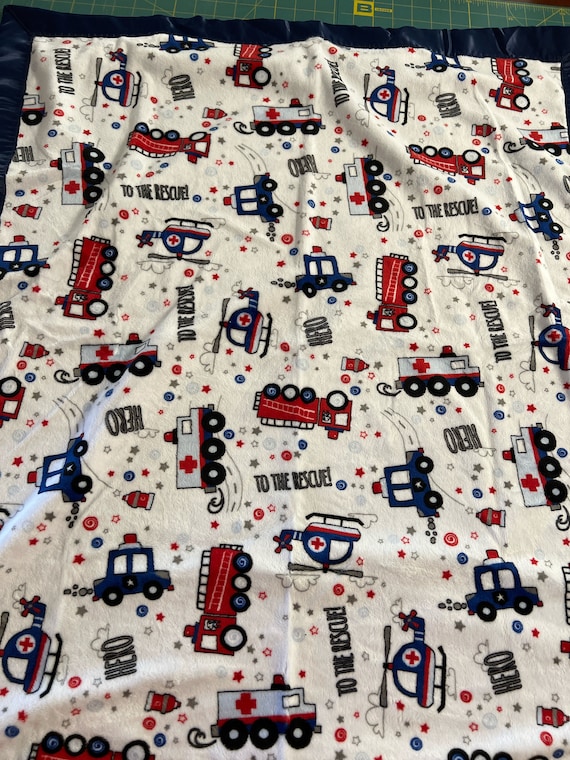 First Responders minky and satin blanket 30 x 35 with FREE embroidery