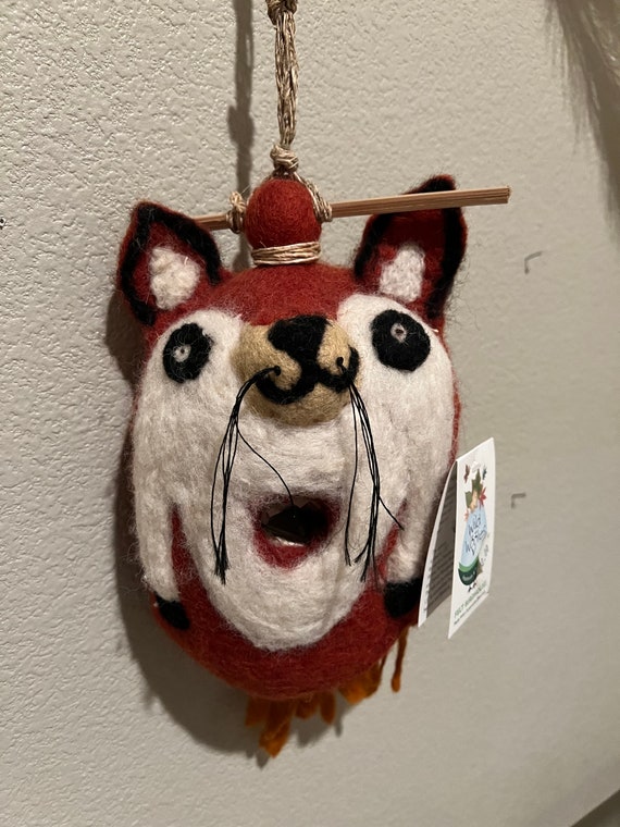 9 inch Fox felt handmade birdhouse Fair trade