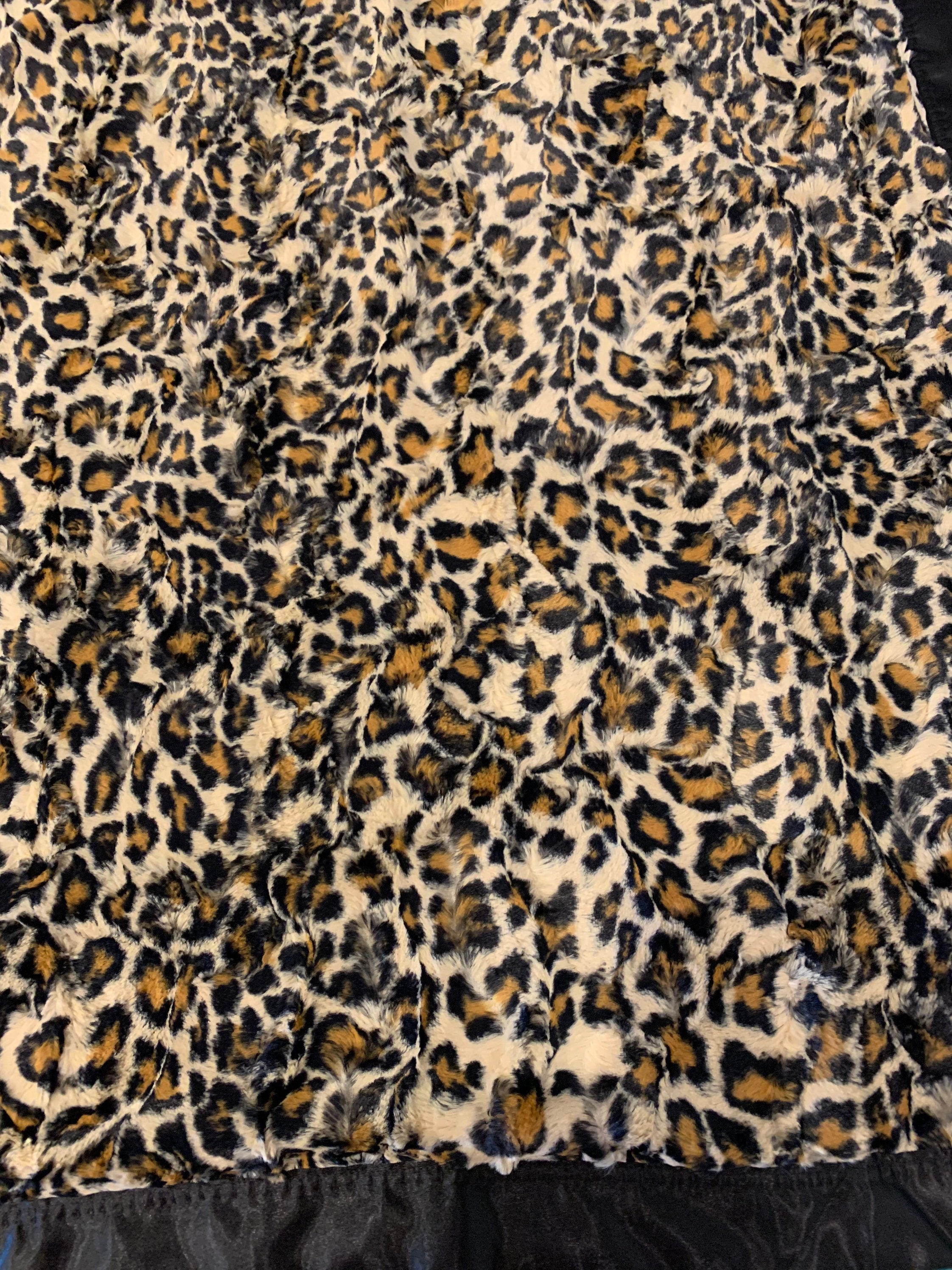 Fuzzy cheetah minky and satin baby blanket 30 x 35