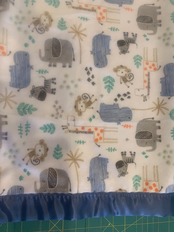 Safari animals double minky 30 x 35 baby blanket and FREE embroidery