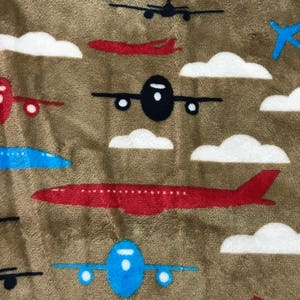 Airplanes aloft minky and satin baby blanket 30 x 35 and FREE embroidery