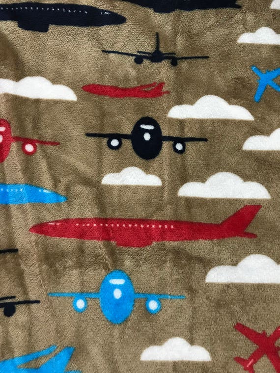 Airplanes aloft minky and satin baby blanket 30 x 35 and FREE embroidery
